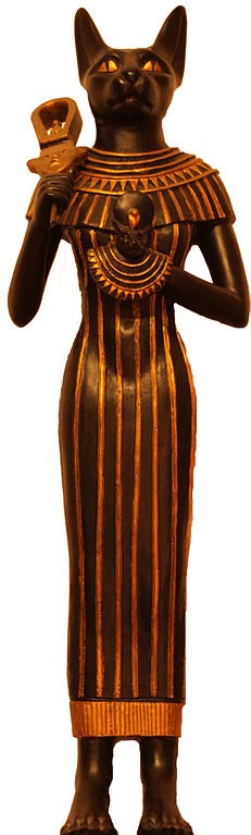 Die Göttin Bastet in Gestalt einer altägyptischen Dame mit dem Haupt einer Katze